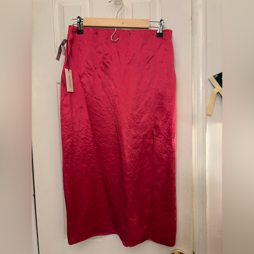 Babaton Vibrant Hot Pink Silk Midi Skirt